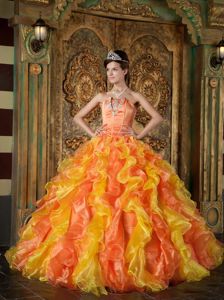 Orange Ruffled Strapless Princess Quinceanera Gown Dress with Appliques in Ona