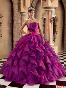 Strapless Floor-length Sweet Sixteen Quinceanera Dresses in Fuchsia with Ruffles