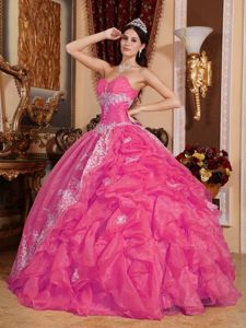 Appliqued and Ruffled Sweetheart Sweet Sixteen Quinceanera Dresses in Hot Pink