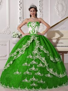 Green Strapless Floor-length Quinceanera Gown Dresses with Appliques in Cerritos