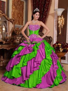 Multi-color Strapless Sweet Sixteen Quinceanera Dresses with Ruffles and Appliques