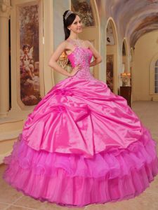 Sweet One Shoulder Sweet Sixteen Quinceanera Dresses in Hot Pink with Appliques