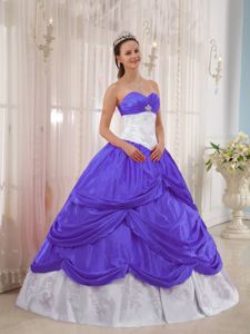 Cute Purple and White Sweetheart Floor-length Sweet Sixteen Dresses with Pick-ups