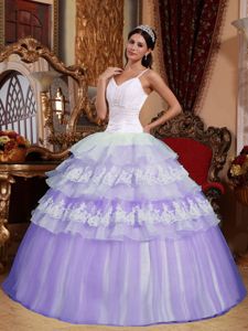 Lilac Spaghetti Straps Floor-length Sweet Sixteen Quinceanera Dress with Appliques