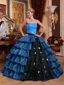 Blue Sweetheart Floor-length Sweet Sixteen Dress with Ruffles and Flower in Berne