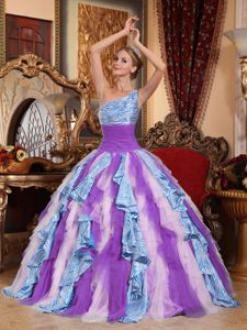 Multi-colored One Shoulder Floor-length Ruffled Quinceanera Dress in Houston
