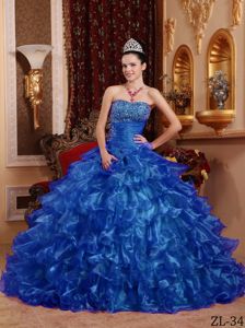 Strapless Organza Quinceanera Dress in Blue with Beading in Grants Pass OR