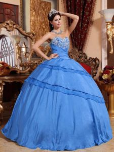 Blue Sweetheart Taffeta Quinceanera Dress with Appliques in Scranton PA