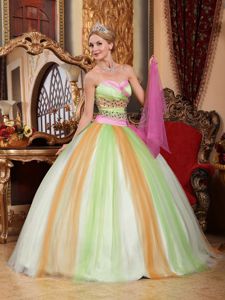 Multi-colored Sweetheart Floor-length Tulle Beaded Quinceanera Dress in Carlisle