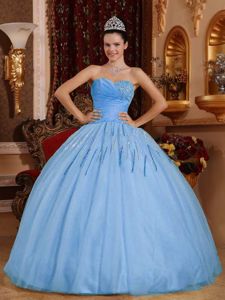 Light Blue Sweetheart Tulle Beaded Quinceanera Dress in Harrisburg PA