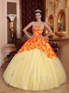 Light Yellow Sweetheart Beaded Quinceanera Dress in Tulle in Bethlehem