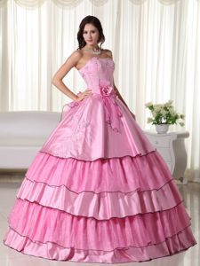 Strapless Floor-length Taffeta Beaded Quinceanera Gown in Rose Pink in Ashland