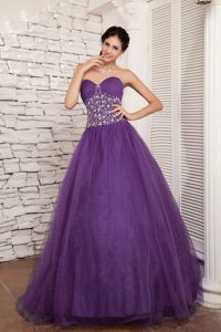 Purple Sweetheart Tulle Sweet Sixteen Dresses with Beading in Beaumont TX