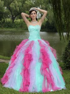 Colorful Sweetheart Quincenaera Dress with Beading and Ruffles in Memphis