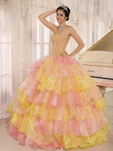 Ruffled Appliqued Yellow and Orange Quinceanera Dresses in Nashville TN
