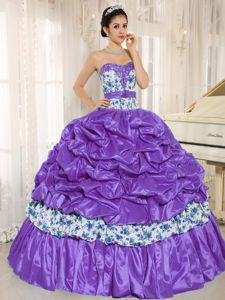 Beaded Purple Taffeta Quinceanera Dresses with Pick-ups and Printing in Clemson