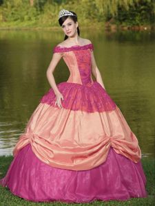 Colorful Off the Shoulder Quinceanera Dress with Appliques in Longview TX