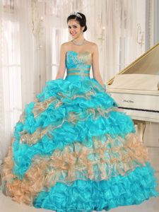Sweetheart Ruffled Quinceanera Dress with Appliques in Multi-color in Denton