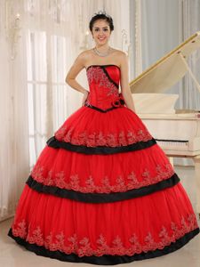 Red Hand Flowery Custom Made Quinceanera Dresses in Corpus Christi TX