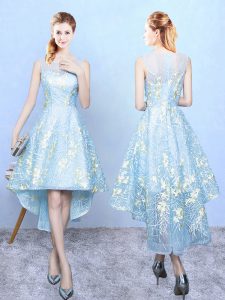 Best Selling Embroidery Court Dresses for Sweet 16 Aqua Blue Zipper Sleeveless High Low