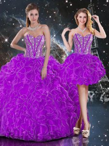 Purple Sleeveless Beading and Ruffles Floor Length Sweet 16 Quinceanera Dress