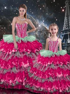 New Arrival Multi-color Ball Gowns Organza Sweetheart Sleeveless Beading and Ruffles Floor Length Lace Up Quinceanera Gowns