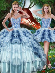 Sweetheart Sleeveless Organza Sweet 16 Quinceanera Dress Beading and Ruffles and Ruffled Layers Lace Up