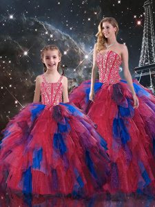 Multi-color Sleeveless Beading and Ruffled Layers Lace Up Quince Ball Gowns