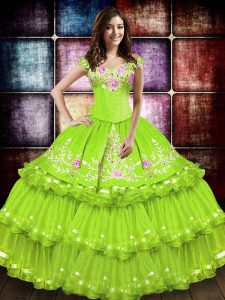 Ball Gowns 15th Birthday Dress Yellow Green Off The Shoulder Taffeta Sleeveless Floor Length Lace Up