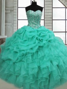 Colorful Ball Gowns 15th Birthday Dress Turquoise Sweetheart Organza Sleeveless Floor Length Lace Up