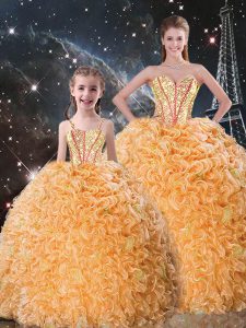 Ball Gowns Quinceanera Dress Orange Sweetheart Organza Sleeveless Floor Length Lace Up