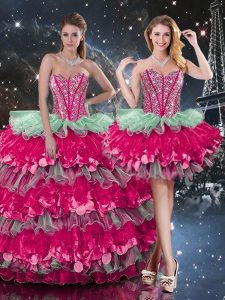Pretty Sleeveless Lace Up Floor Length Beading and Ruffles and Ruffled Layers Quinceanera Dress