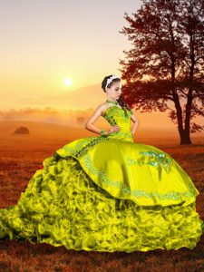 Yellow Green Ball Gown Prom Dress Sweetheart Sleeveless Brush Train Lace Up