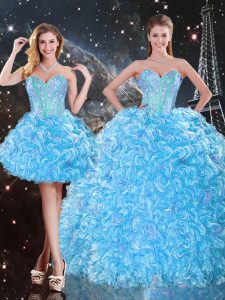 Dramatic Baby Blue Lace Up Sweetheart Beading and Ruffles Quinceanera Dress Organza Sleeveless