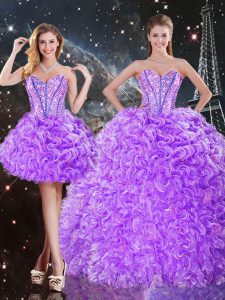Floor Length Lace Up 15 Quinceanera Dress Lavender for Military Ball and Sweet 16 and Quinceanera with Beading and Ruffles
