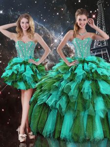 Organza Sleeveless Floor Length Vestidos de Quinceanera and Beading and Ruffles and Ruffled Layers