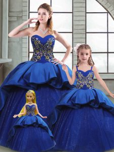 Modest Sleeveless Court Train Beading and Appliques and Embroidery Lace Up Sweet 16 Dresses