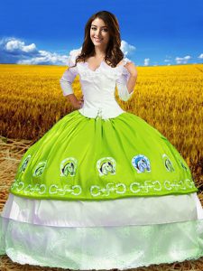 High End Yellow Green 3 4 Length Sleeve Taffeta Lace Up Quinceanera Dresses for Military Ball and Sweet 16 and Quinceanera