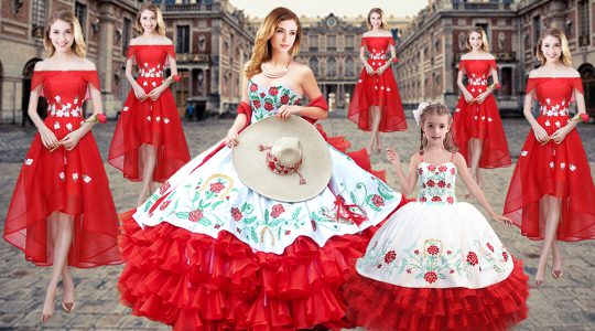 Ball Gowns Sweet 16 Quinceanera Dress Red Sweetheart Organza Sleeveless Floor Length Lace Up