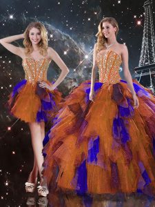 Inexpensive Multi-color Sleeveless Tulle Lace Up Quinceanera Gowns for Military Ball and Sweet 16 and Quinceanera