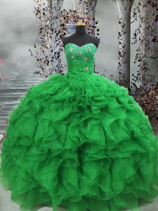Elegant Sweetheart Sleeveless Lace Up Sweet 16 Dress Green Organza