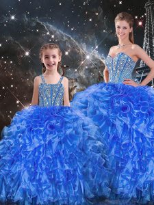Royal Blue 15th Birthday Dress Military Ball and Sweet 16 and Quinceanera with Beading and Ruffles Sweetheart Sleeveless Lace Up