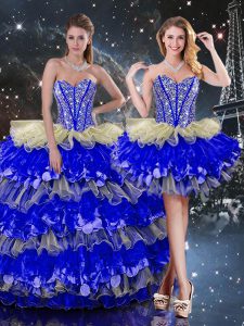 Captivating Multi-color Lace Up Sweetheart Beading and Ruffles and Ruffled Layers Quinceanera Gowns Organza Sleeveless