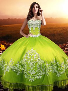 Sleeveless Floor Length Beading and Appliques Lace Up Quinceanera Dresses with Yellow Green