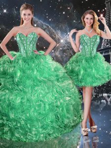 Green Sweetheart Neckline Beading and Ruffles Quinceanera Dresses Sleeveless Lace Up