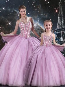 Enchanting Lilac Lace Up 15th Birthday Dress Beading Sleeveless Floor Length