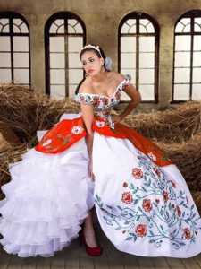 Classical Embroidery and Ruffled Layers Quinceanera Dresses Multi-color Lace Up Sleeveless Floor Length