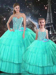 Glorious Turquoise Sleeveless Ruffled Layers Floor Length 15th Birthday Dress