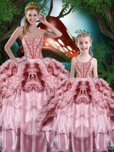 Hot Sale Multi-color Sweetheart Neckline Beading and Ruffles and Ruffled Layers Sweet 16 Quinceanera Dress Sleeveless Lace Up