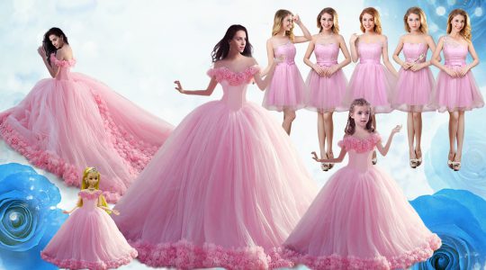 Modest Off The Shoulder Sleeveless Tulle Quinceanera Dress Ruffles Lace Up